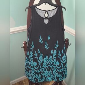 Black and Blue Leaf Patterned Women's Dress